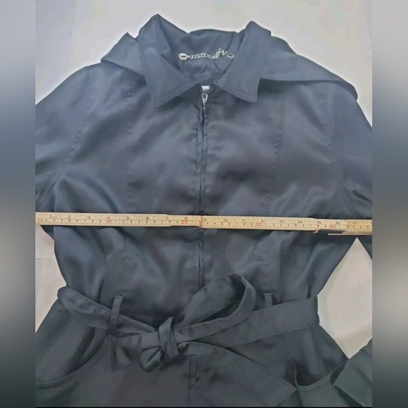 Vntg Women's Jacket Removable Hood Belt Black Silky CS Signature Ukraine Made S - Picture 6 of 11